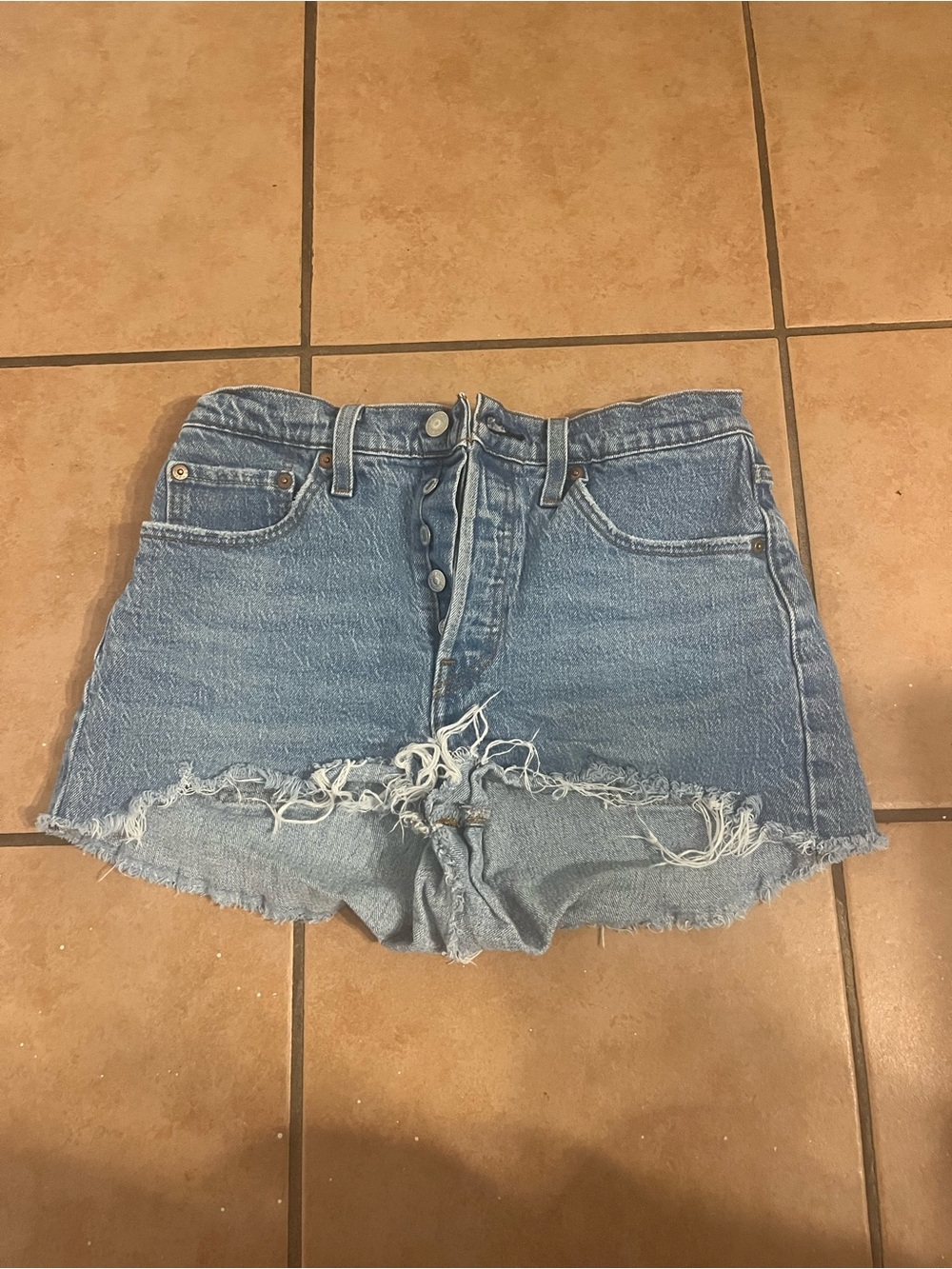 Levi's Light Blue Distressed Denim Jean Shorts